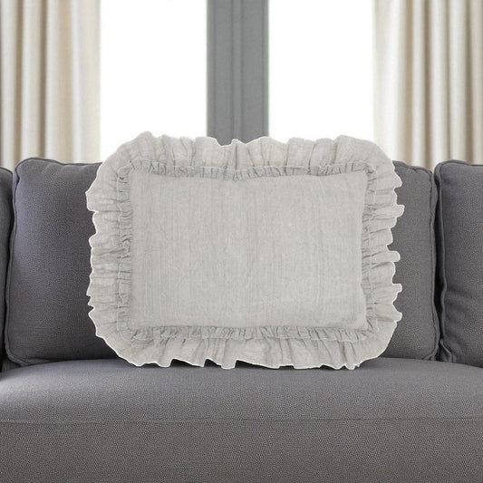 16" X 24" Gray Pillow With Ruffled Edges