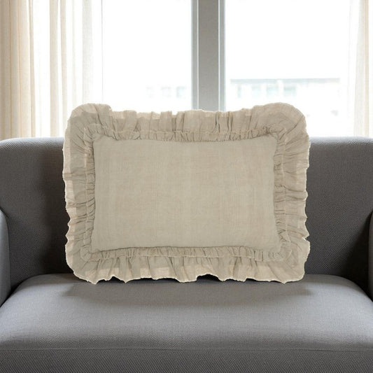 16" Beige Linen Throw Pillow