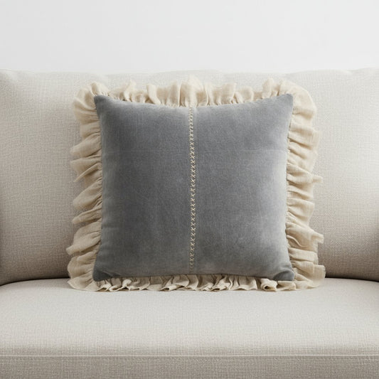 Wide Tasseled Marble Steel Blue Throw Pillow