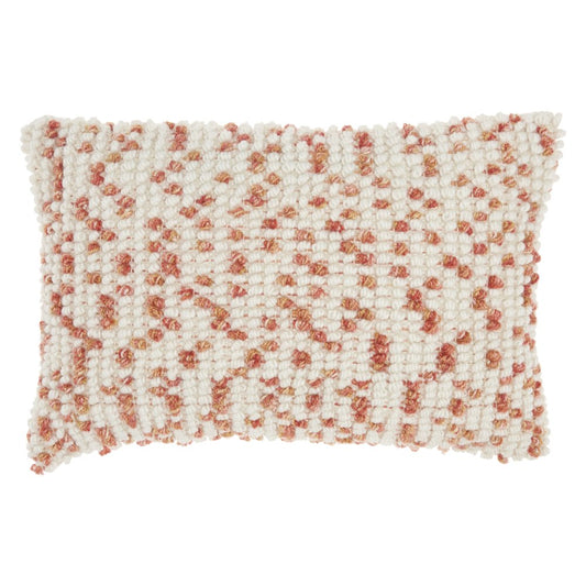 14" X 20" Coral and Beige Ribbed Indoor Outdoor Throw Pillow With Texture