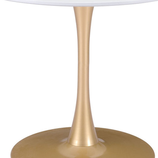 35" White and Gold Wood and Steel Pedestal Base Round Top Dining Table