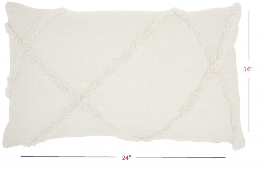 White Abstract Shaggy Detail Lumbar Pillow