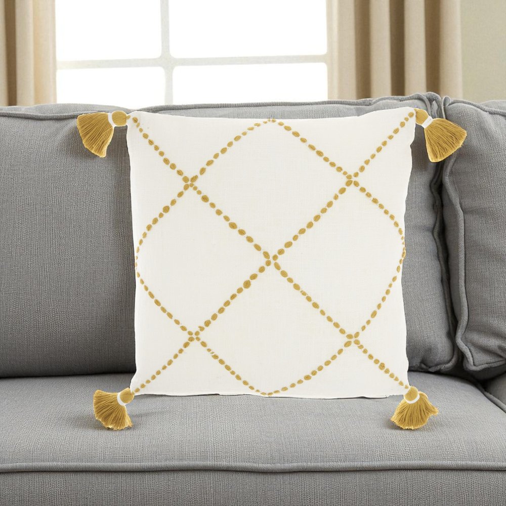 Boho Mustard Cotton Accent Throw Pillow