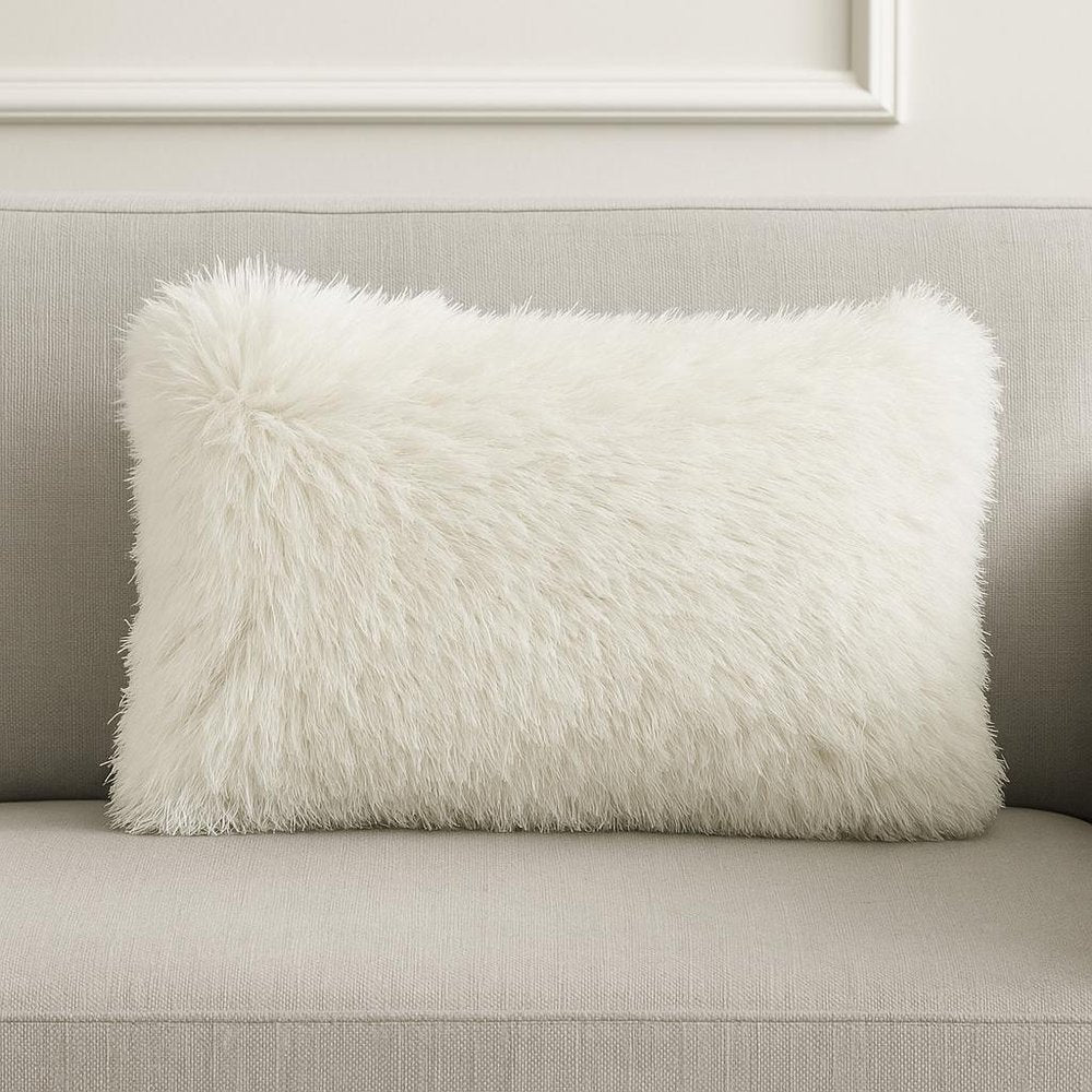 14" X 20" White Super Shaggy Throw Pillow