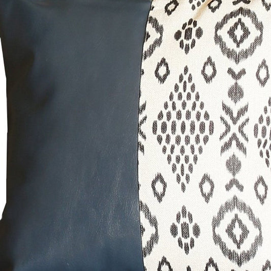 17" Navy Blue Faux Leather Throw Pillow Cover