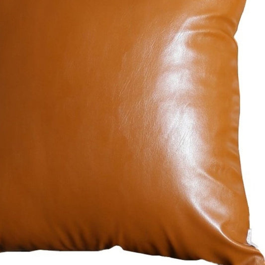 17" Brown Faux Leather Throw Pillow Cover