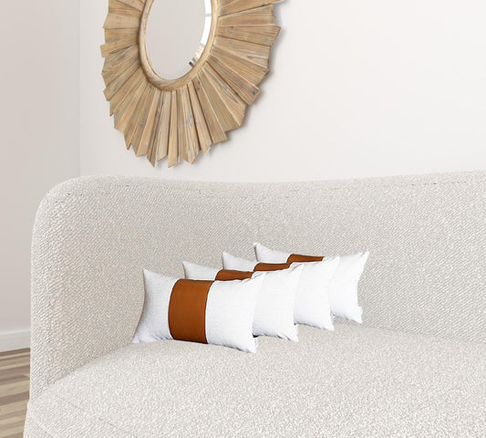 Set of Four 12" X 20" Brown And White Faux Leather Throw Pillow Covers