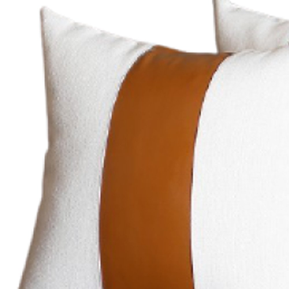 Set of Four 17" Brown And White Faux Leather Throw Pillow Covers