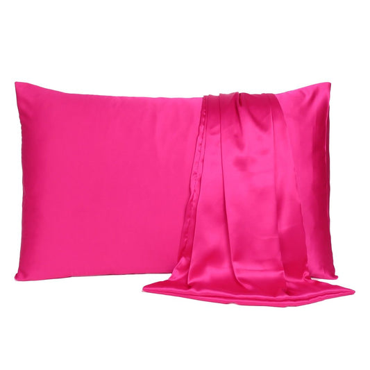 Two Piece Fuchsia Satin And Satin Pillowcases Envelope