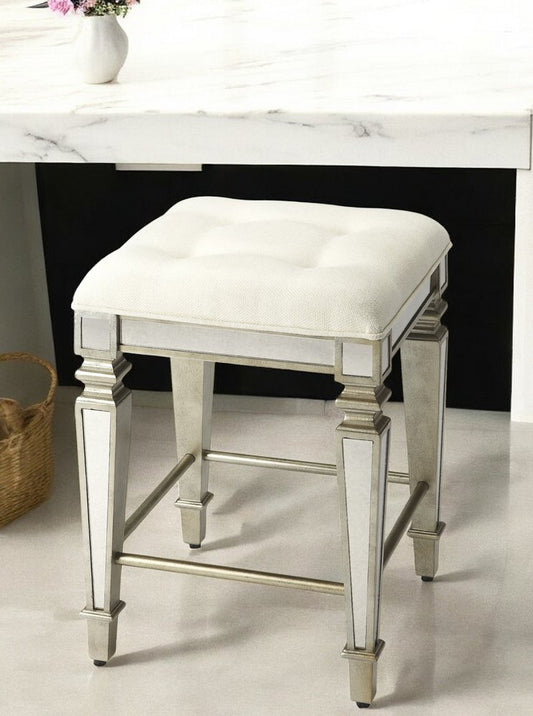 30" White and Gray Solid and Manufactured Wood Backless Counter Height Bar Chair