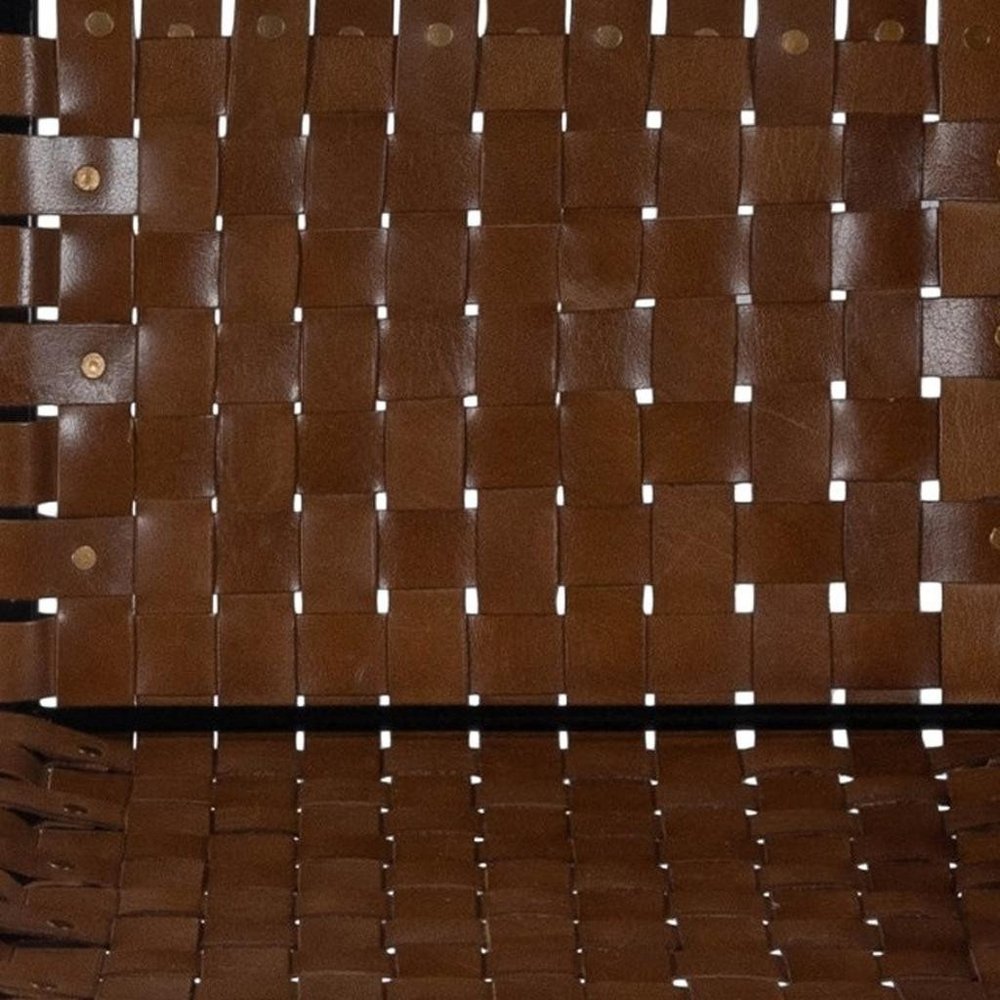 28" Brown and Black Leather and Iron Bar Chair