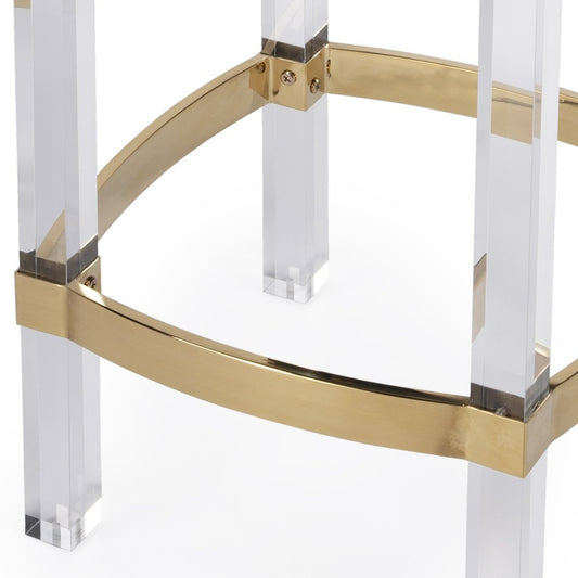 24" White and Clear Stainless Steel and Steel Backless Counter Height Bar Chair