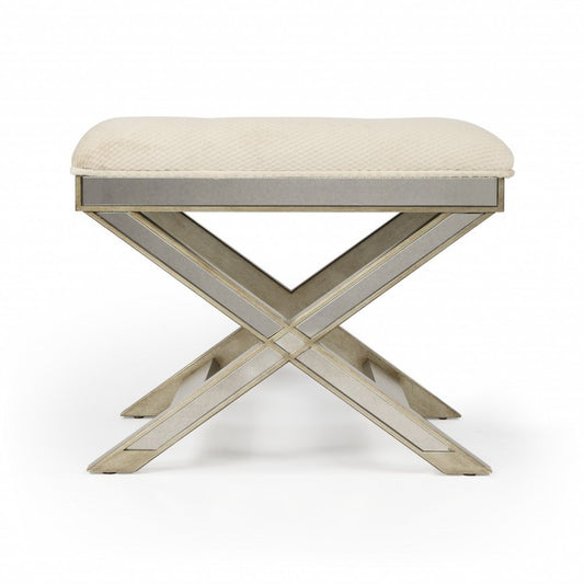 26" Ivory Cotton and Brown Tufted Ottoman