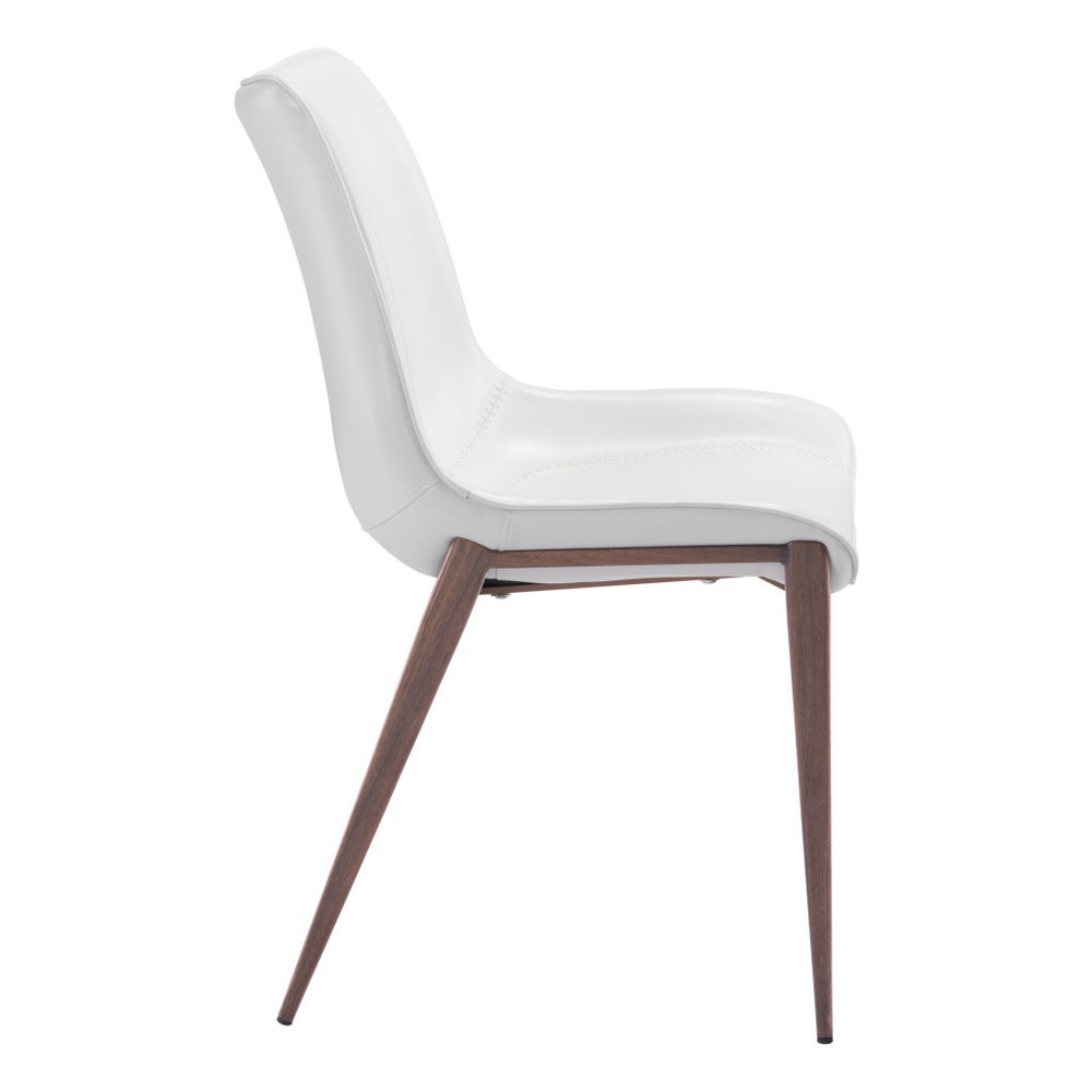 Set of Two White and Brown Upholstered Faux Leather Dining Side Chairs