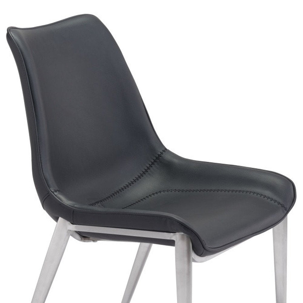 Set of Two Black and Silver Upholstered Faux Leather Dining Side Chairs