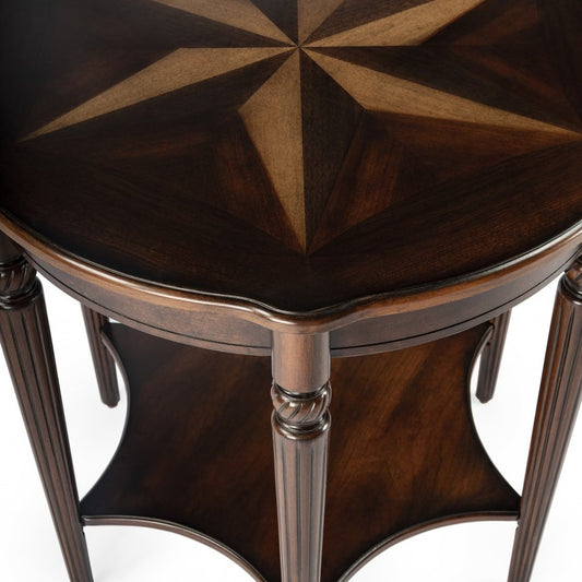 28" Brown Wood Round Coffee Table With Shelf