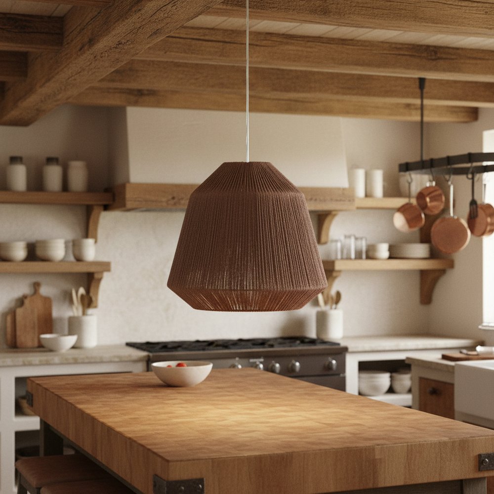 Brown Woven Paper String Hanging Pendent Lamp