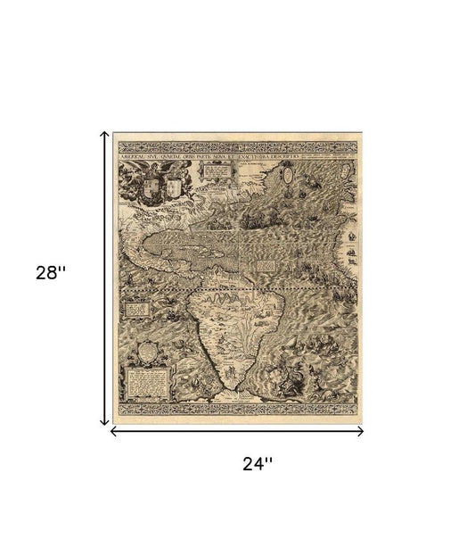 Vintage 1598 Map Of The Americas Unframed Print Wall Art