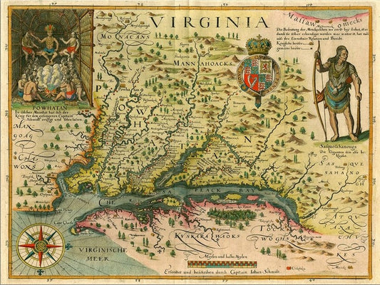 24" X 32" Map Of Virginia C1627 Vintage Poster Wall Art