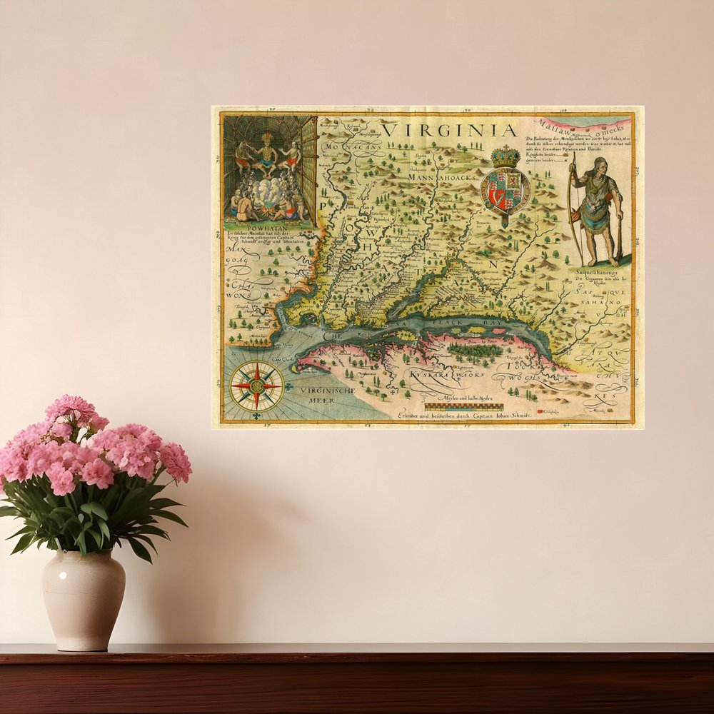 24" X 32" Map Of Virginia C1627 Vintage Poster Wall Art