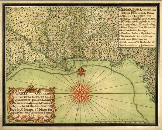 24" X 30" C1747 Map Of The Gulf Coast Vintage Poster Wall Art