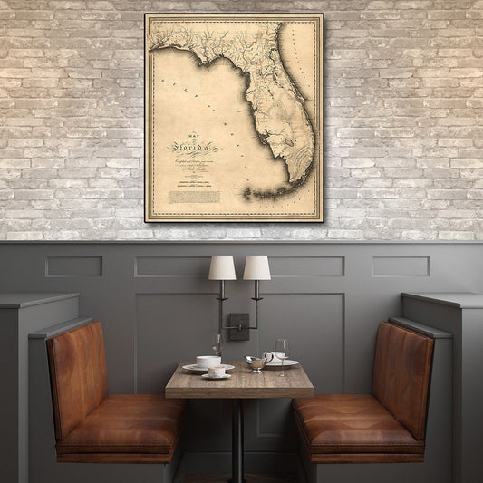 24" X 28" C1823 Early Map Of Florida Vintage Poster Wall Art