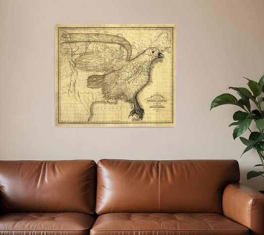 24" X 30" Eagle Map Of America C1833 Vintage Poster Wall Art