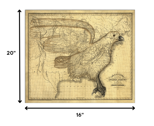 24" X 30" Eagle Map Of America C1833 Vintage Poster Wall Art