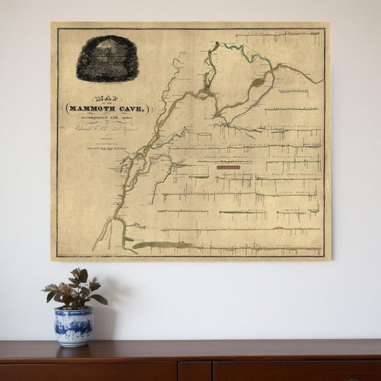 24" X 28" Map Of Kentucky Mammoth Cave Vintage Poster Wall Art