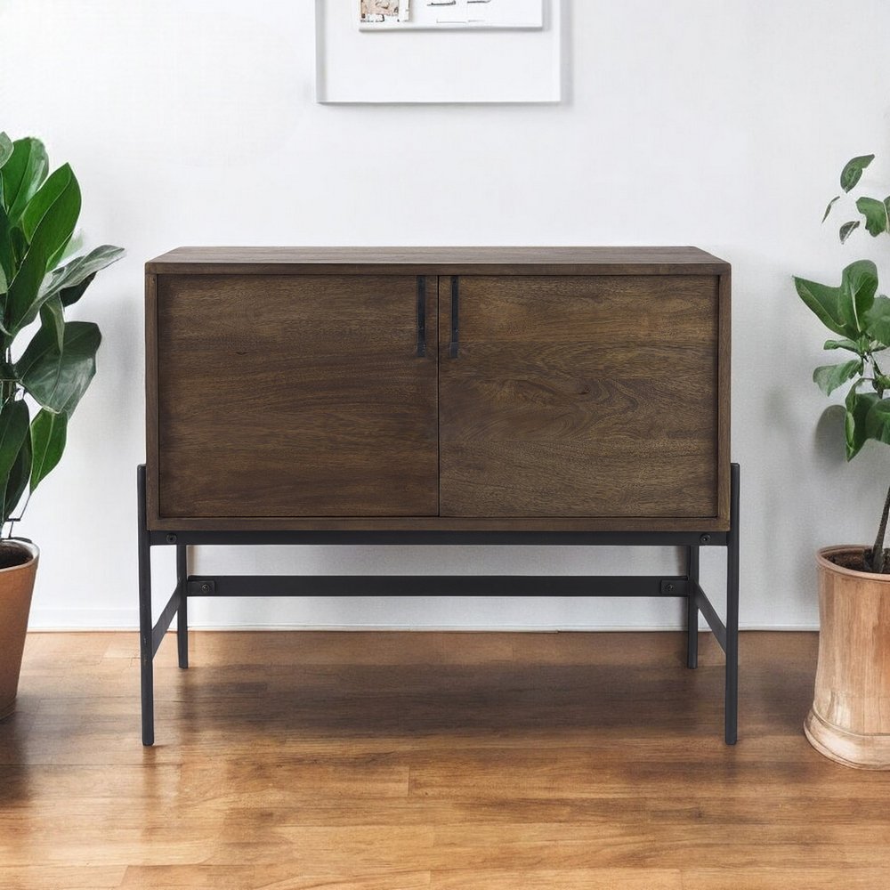 Dark Brown Two Door Cabinet With Metal Legs