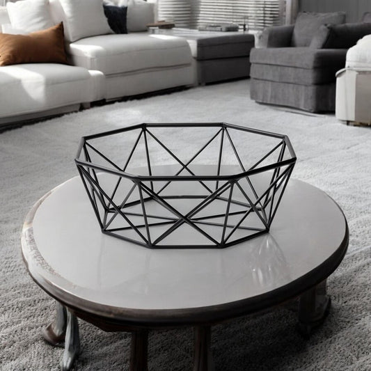 17" Black Metal Geometric Decorative Bowl