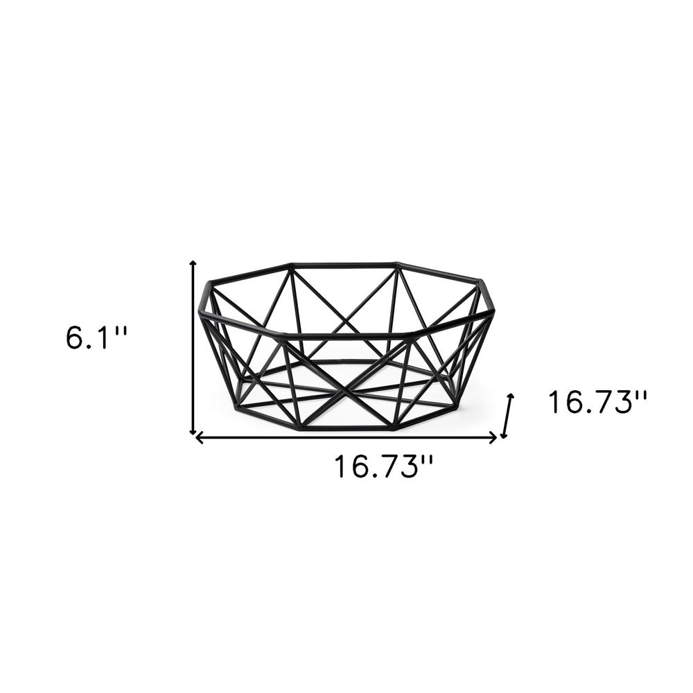 17" Black Metal Geometric Decorative Bowl