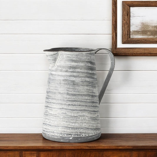 11" Gray and White Abstract Metal Jug Vase