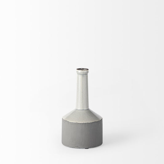9" Gray And White Ceramic Cylinder Table Vase