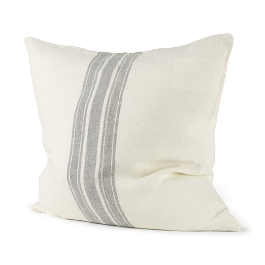 Off White Pillow Cover With Ash Gray Stripes