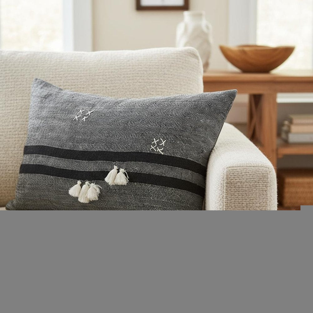 Dark Gray Detailed Lumbar Throw Pillow Cover