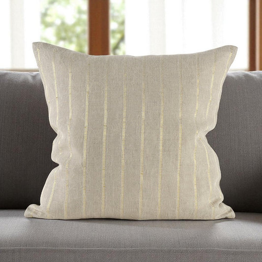 Beige And Gold Striped Pillow Cover