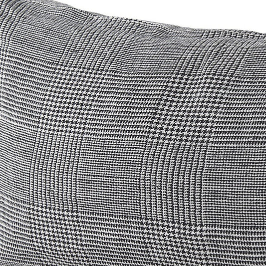 14" X 26" Black And White Herringbone Plaid Linen Throw Pillow Cover