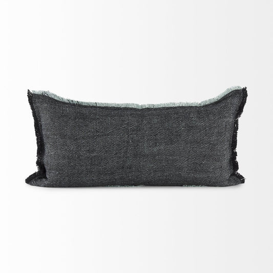 14" X 26" Black And Aqua Linen Throw Pillow Cover