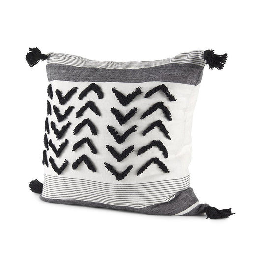 White And Gray Fringed Pillow Cover