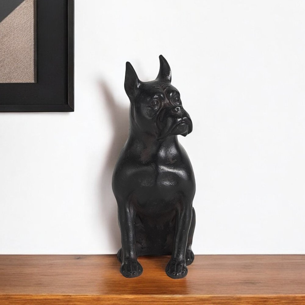 9" Black Resin Bull Dog Tabletop Sculpture