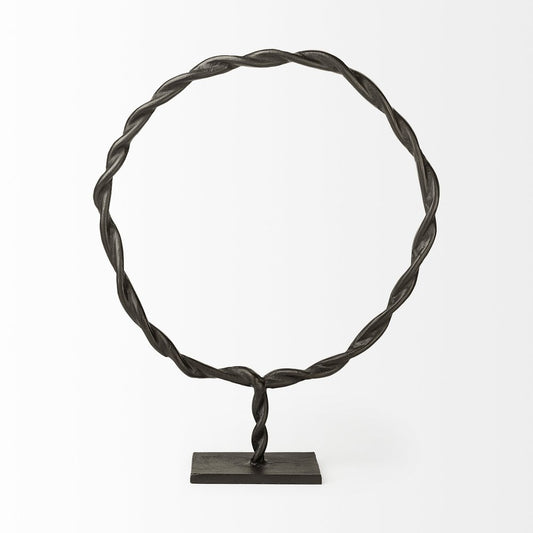 23" Black Metal Round Braided Tabletop Sculpture