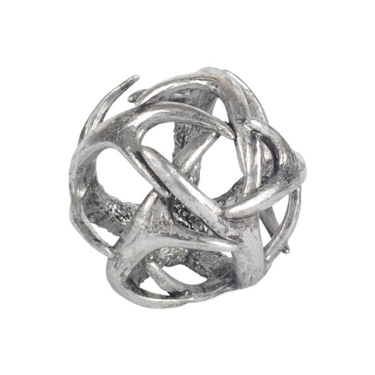5" Antiqued Silver Resin Faux Antler Decorative Orb