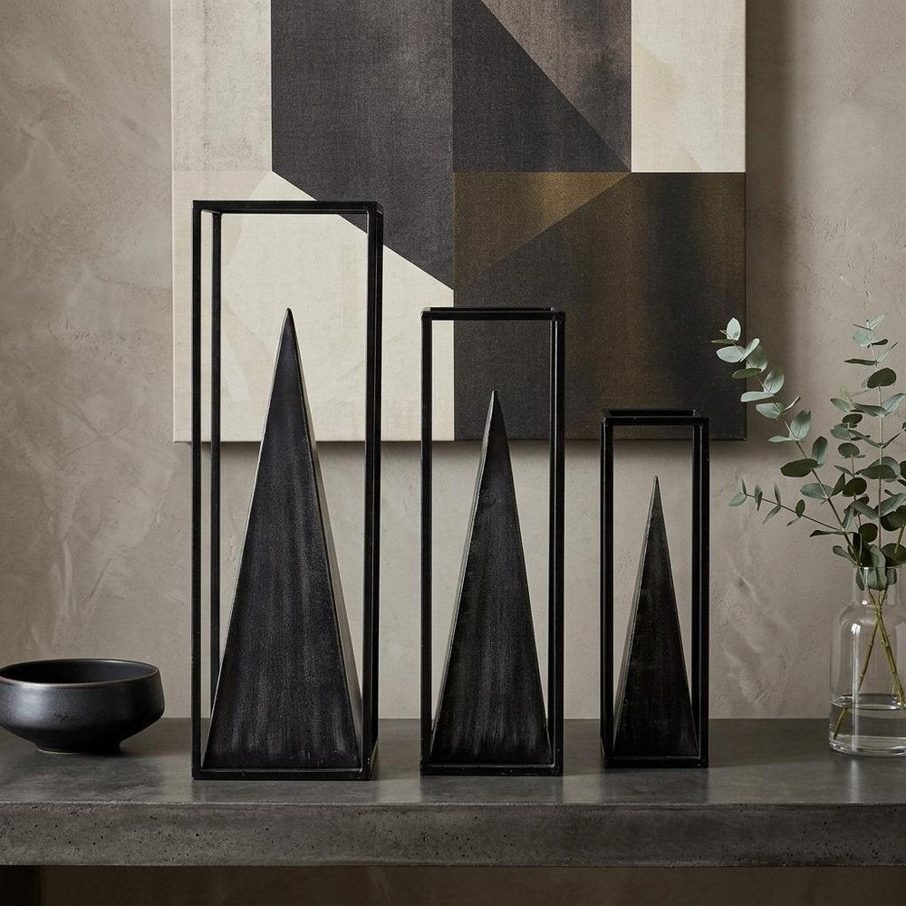 Black Metal Framed Pyramid Sculpture