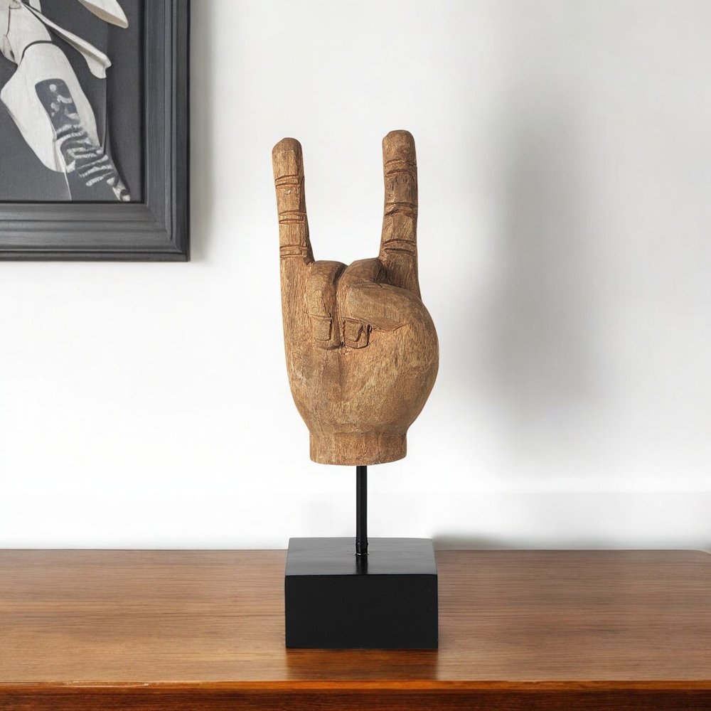 13" Brown Metal Hand Tabletop Sculpture