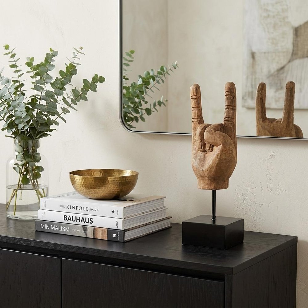 13" Brown Metal Hand Tabletop Sculpture