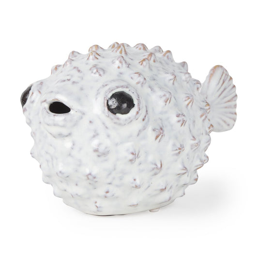 6" White Ceramic Puffer Fish Tabletop Sculpture