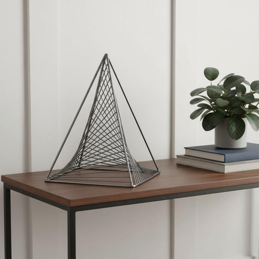 Contemporary Gray Metal Triangular Decor Piece