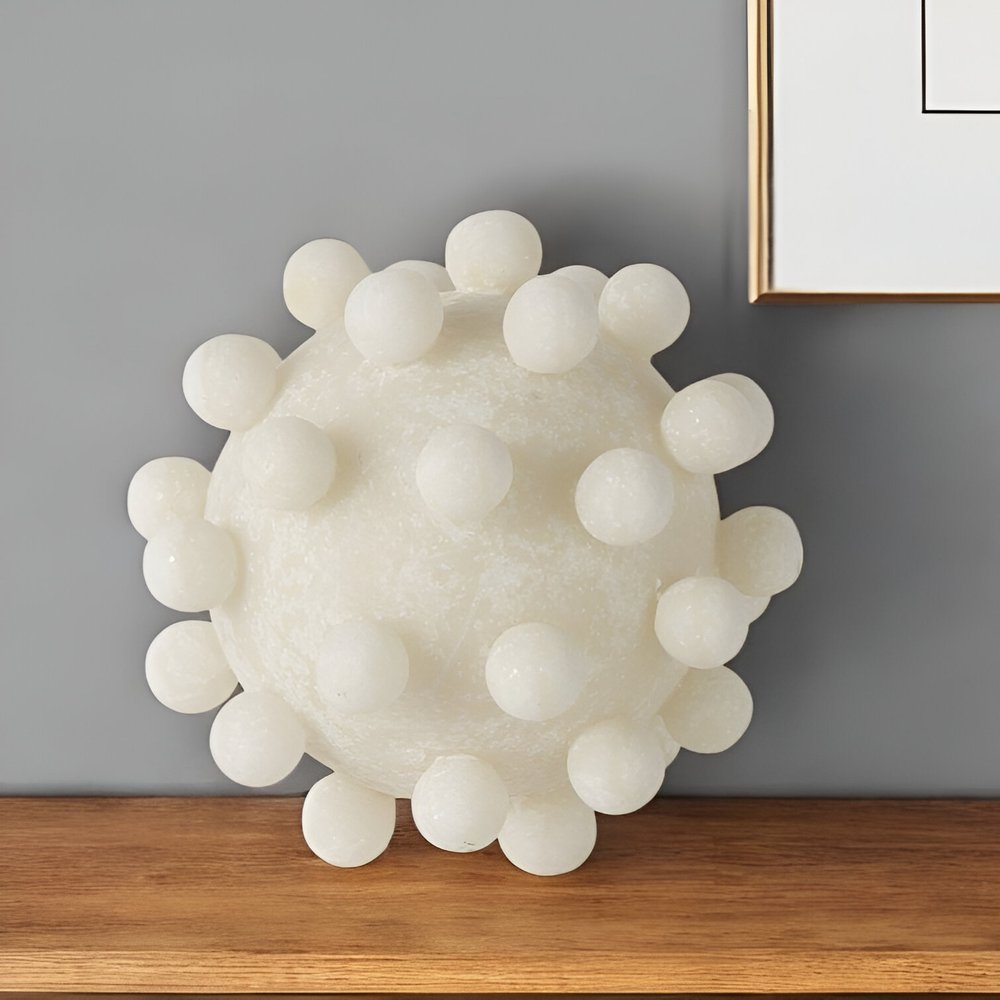 5" Ivory Resin Knobby Nubs Orb Tabletop Sculpture