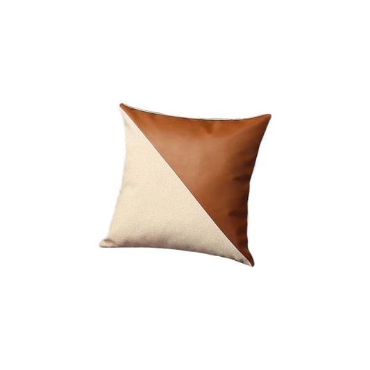 Set of Four 18" Brown And Ivory Faux Leather And Fabric Throw Pillow Covers